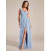 imageEverPretty Womens One Shoulder Sleeveless Pleated ALine Floor Length Bridesmaid Dresses 01911Light Dusty Blue