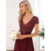 imageEverPretty Womens Sequin VNeck Aline Short Sleeves Empire Waist Maxi Evening Party Dress 0150ABurgundy