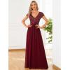 imageEverPretty Womens Sequin VNeck Aline Short Sleeves Empire Waist Maxi Evening Party Dress 0150ABurgundy