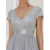 imageEverPretty Womens Sequin VNeck Aline Short Sleeves Empire Waist Maxi Evening Party Dress 0150ASilver