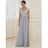 imageEverPretty Womens Sequin VNeck Aline Short Sleeves Empire Waist Maxi Evening Party Dress 0150ASilver