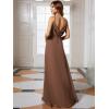imageEverPretty Womens VNeck Sleeveless Front Ruched Maxi ALine Wedding Guest Dresses 80026Brown