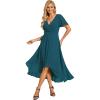 imageEverPretty Womens Chiffon Formal Dresses V Neck Ruffle Sleeves Pleated High Low Summer Wedding Guest DressTeal