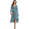 imageEverPretty Womens Chiffon V Neck Long Sleeves Pleated ALine Midi Length Wedding Guest Dress 01926Dusty Blue