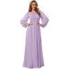 imageEverPretty Womens Crewneck Lantern Sleeves ALine Pleated Chiffon Maxi Formal Dress 0106BLavender