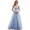 imageEverPretty Womens Deep VNeck Spaghetti Strap Tulle Floor Length ALine Wedding Dress 02075Light Dusty Blue