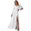 imageEverPretty Womens Elegant Double V Neck Long Sleeve Formal Dress High Waist Split Formal Evening Gowns 80116White