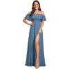imageEverPretty Womens Off The Shoulder Bridesmaid Dresses Side Split Beach Maxi Formal Dress 00968Dusty Blue