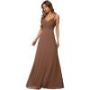 imageEverPretty Womens VNeck Sleeveless Front Ruched Maxi ALine Wedding Guest Dresses 80026Brown
