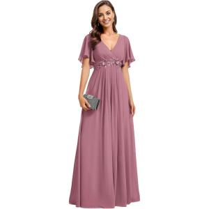 imageEverPretty Womens Mothers Dress Chiffon V Neck A Line Appliques Waist Formal Dresses 01960Orchid