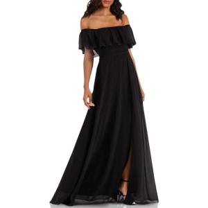 imageEverPretty Womens Off The Shoulder Bridesmaid Dresses Side Split Beach Maxi Formal Dress 00968Black