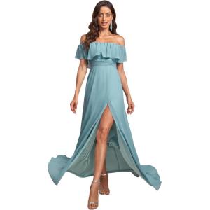 imageEverPretty Womens Off The Shoulder Bridesmaid Dresses Side Split Beach Maxi Formal Dress 00968Blue 2