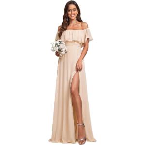 imageEverPretty Womens Off The Shoulder Bridesmaid Dresses Side Split Beach Maxi Formal Dress 00968Blush