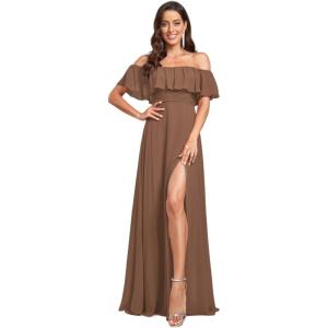 imageEverPretty Womens Off The Shoulder Bridesmaid Dresses Side Split Beach Maxi Formal Dress 00968Brown