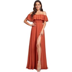 imageEverPretty Womens Off The Shoulder Bridesmaid Dresses Side Split Beach Maxi Formal Dress 00968Burnt Orange