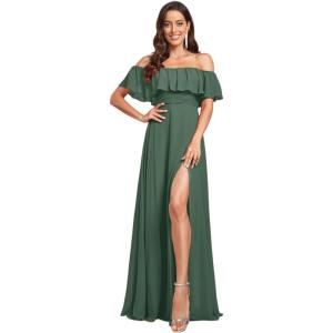 imageEverPretty Womens Off The Shoulder Bridesmaid Dresses Side Split Beach Maxi Formal Dress 00968Eucalyptus Green