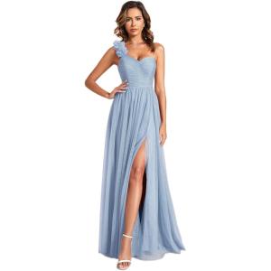 imageEverPretty Womens One Shoulder Sleeveless Pleated ALine Floor Length Bridesmaid Dresses 01911Light Dusty Blue
