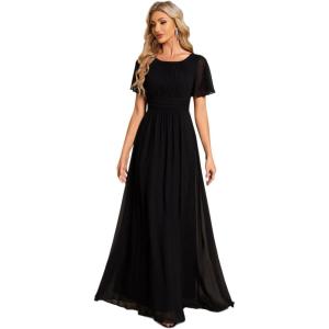 imageEverPretty Womens Summer Crew Neck Empire Waist Pleated Chiffon Maxi Formal Dress 01840Black