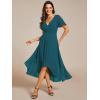 imageEverPretty Womens A Line V Neck Ruffle Sleeves Pleated High Low Formal Dresses 02084Teal
