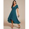 imageEverPretty Womens A Line V Neck Ruffle Sleeves Pleated High Low Formal Dresses 02084Teal