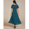 imageEverPretty Womens A Line V Neck Ruffle Sleeves Pleated High Low Formal Dresses 02084Teal