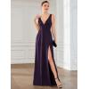imageEverPretty Womens Bridesmaid Dresses Deep VNeck Sleeveless Side Slit Floor Length Wedding Guest Dress 0168BDeep Purple