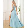 imageEverPretty Womens Bridesmaid Dresses Deep VNeck Sleeveless Side Slit Floor Length Wedding Guest Dress 0168BSky Blue