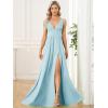 imageEverPretty Womens Bridesmaid Dresses Deep VNeck Sleeveless Side Slit Floor Length Wedding Guest Dress 0168BSky Blue