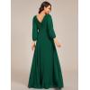 imageEverPretty Womens Chiffon ALine Floor Length V Neck Long Sleeves Pleated Maxi Formal Dress 03890Dark Green