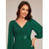 imageEverPretty Womens Chiffon ALine Floor Length V Neck Long Sleeves Pleated Maxi Formal Dress 03890Dark Green