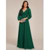 imageEverPretty Womens Chiffon ALine Floor Length V Neck Long Sleeves Pleated Maxi Formal Dress 03890Dark Green