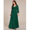imageEverPretty Womens Chiffon ALine Floor Length V Neck Long Sleeves Pleated Maxi Formal Dress 03890Dark Green