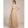 imageEverPretty Womens Chiffon ALine Ruched Short Sleeves Applique Waist V Neck Mother of The Bride DressesChampagne