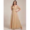 imageEverPretty Womens Chiffon ALine Ruched Short Sleeves Applique Waist V Neck Mother of The Bride DressesChampagne