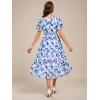imageEverPretty Womens Chiffon Crew Neck Pleated Waist Short Sleeve Wedding Guest Dress 02053Blue Verdure on White