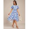 imageEverPretty Womens Chiffon Crew Neck Pleated Waist Short Sleeve Wedding Guest Dress 02053Blue Verdure on White