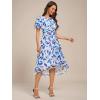 imageEverPretty Womens Chiffon Crew Neck Pleated Waist Short Sleeve Wedding Guest Dress 02053Blue Verdure on White