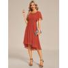 imageEverPretty Womens Chiffon Crew Neck Pleated Waist Short Sleeve Wedding Guest Dress 02053Burnt Orange
