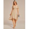 imageEverPretty Womens Chiffon Crew Neck Pleated Waist Short Sleeve Wedding Guest Dress 02053Champagne