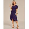 imageEverPretty Womens Chiffon Crew Neck Pleated Waist Short Sleeve Wedding Guest Dress 02053Deep Purple