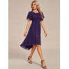 imageEverPretty Womens Chiffon Crew Neck Pleated Waist Short Sleeve Wedding Guest Dress 02053Deep Purple
