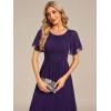 imageEverPretty Womens Chiffon Crew Neck Pleated Waist Short Sleeve Wedding Guest Dress 02053Deep Purple
