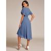 imageEverPretty Womens Chiffon Crew Neck Pleated Waist Short Sleeve Wedding Guest Dress 02053Dusty Navy
