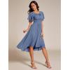 imageEverPretty Womens Chiffon Crew Neck Pleated Waist Short Sleeve Wedding Guest Dress 02053Dusty Navy