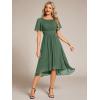 imageEverPretty Womens Chiffon Crew Neck Pleated Waist Short Sleeve Wedding Guest Dress 02053Eucalyptus Green