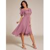 imageEverPretty Womens Chiffon Crew Neck Pleated Waist Short Sleeve Wedding Guest Dress 02053Orchid