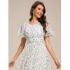 imageEverPretty Womens Chiffon Crew Neck Pleated Waist Short Sleeve Wedding Guest Dress 02053White Green