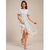 imageEverPretty Womens Chiffon Crew Neck Pleated Waist Short Sleeve Wedding Guest Dress 02053White Green