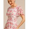 imageEverPretty Womens Chiffon Crew Neck Pleated Waist Short Sleeve Wedding Guest Dress 02053White Red