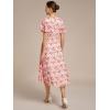 imageEverPretty Womens Chiffon Crew Neck Pleated Waist Short Sleeve Wedding Guest Dress 02053White Red